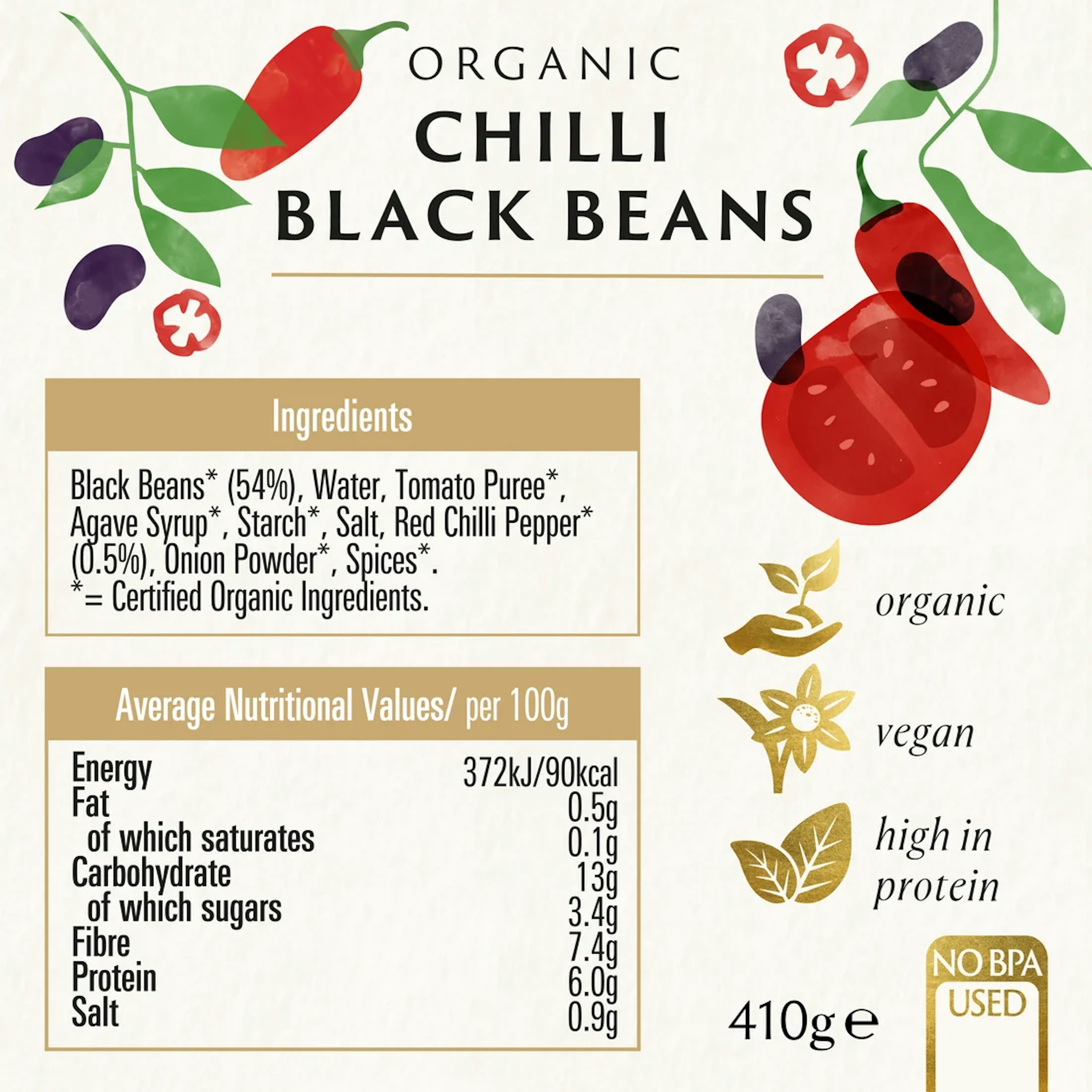 Biona Svartar Chillibaunir 410 g