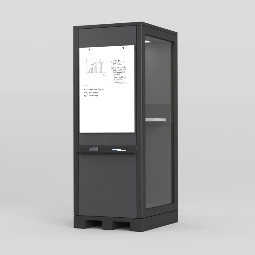 Talky-Kabine mit Flipchartschiene und Whiteboard als Wandanbau