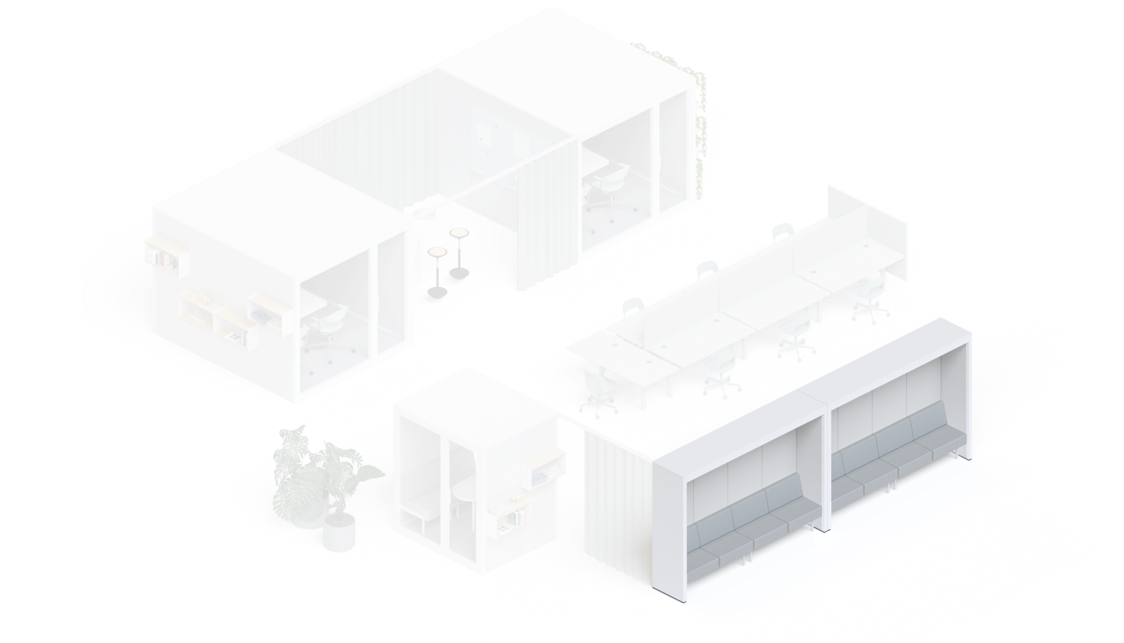 Talky Village Übersicht mit hervorgehobenem Talky-Nook-Loungebereich neben den Arbeitsplätzen