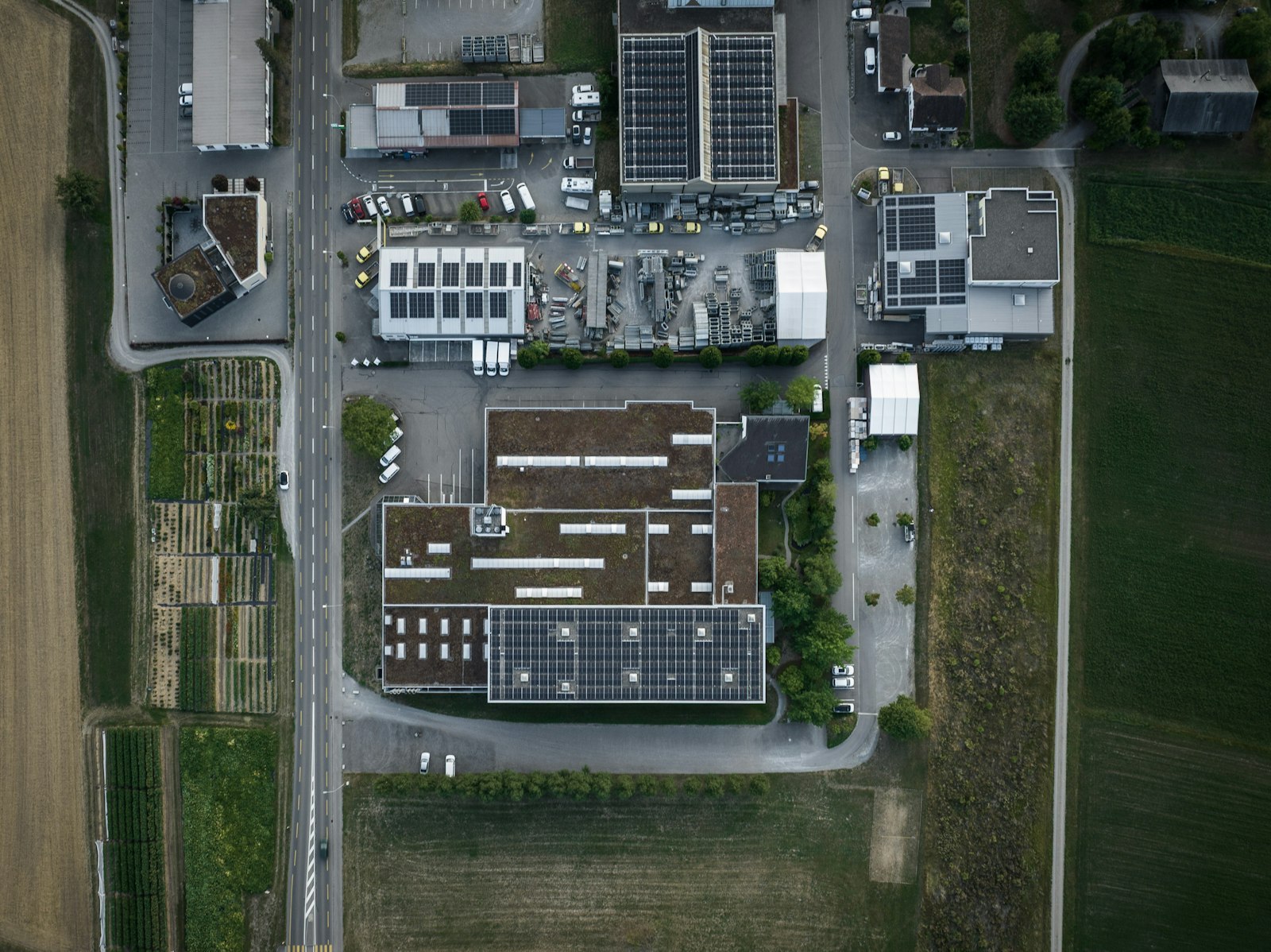 Aerial view of the Erich Keller premises with production halls and rooftop solar panels
