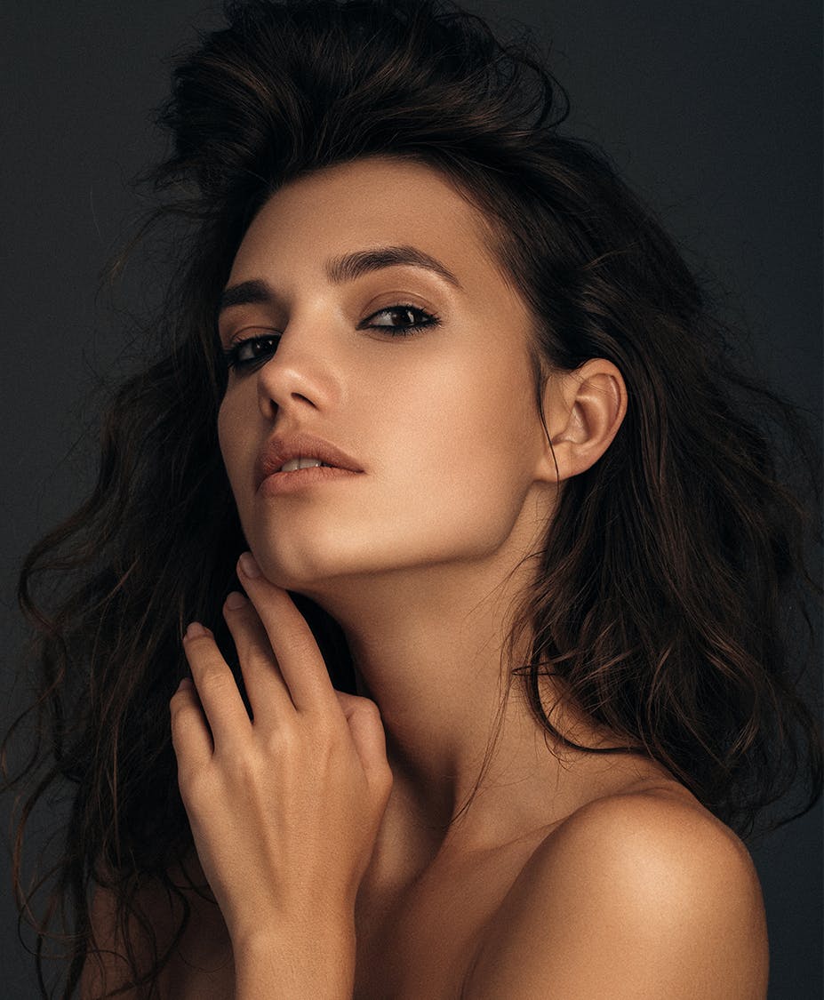 woman with long curly hair