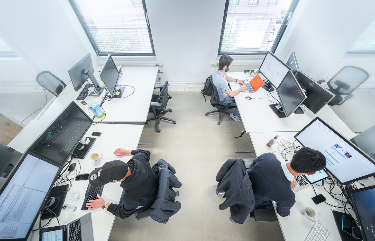 Top view on desks