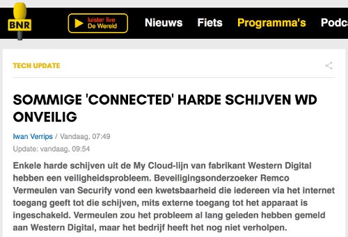 (Dutch) Sommige 'connected' harde schijven WD onveilig