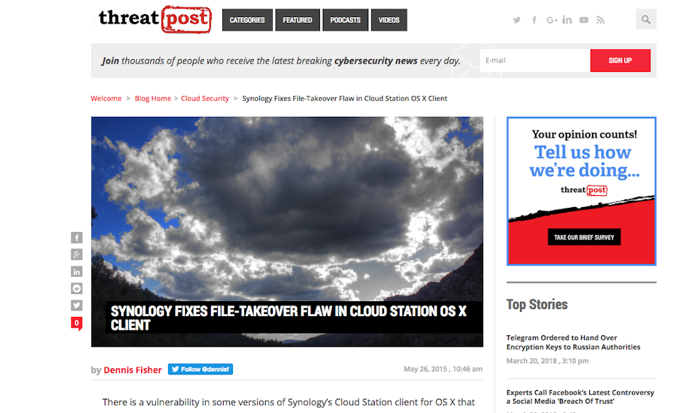 Synology fixes file-takeover flaw in Cloud Station OS X client