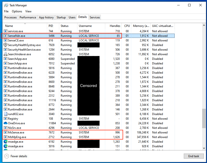 Microsoft Defender for Endpoint processes