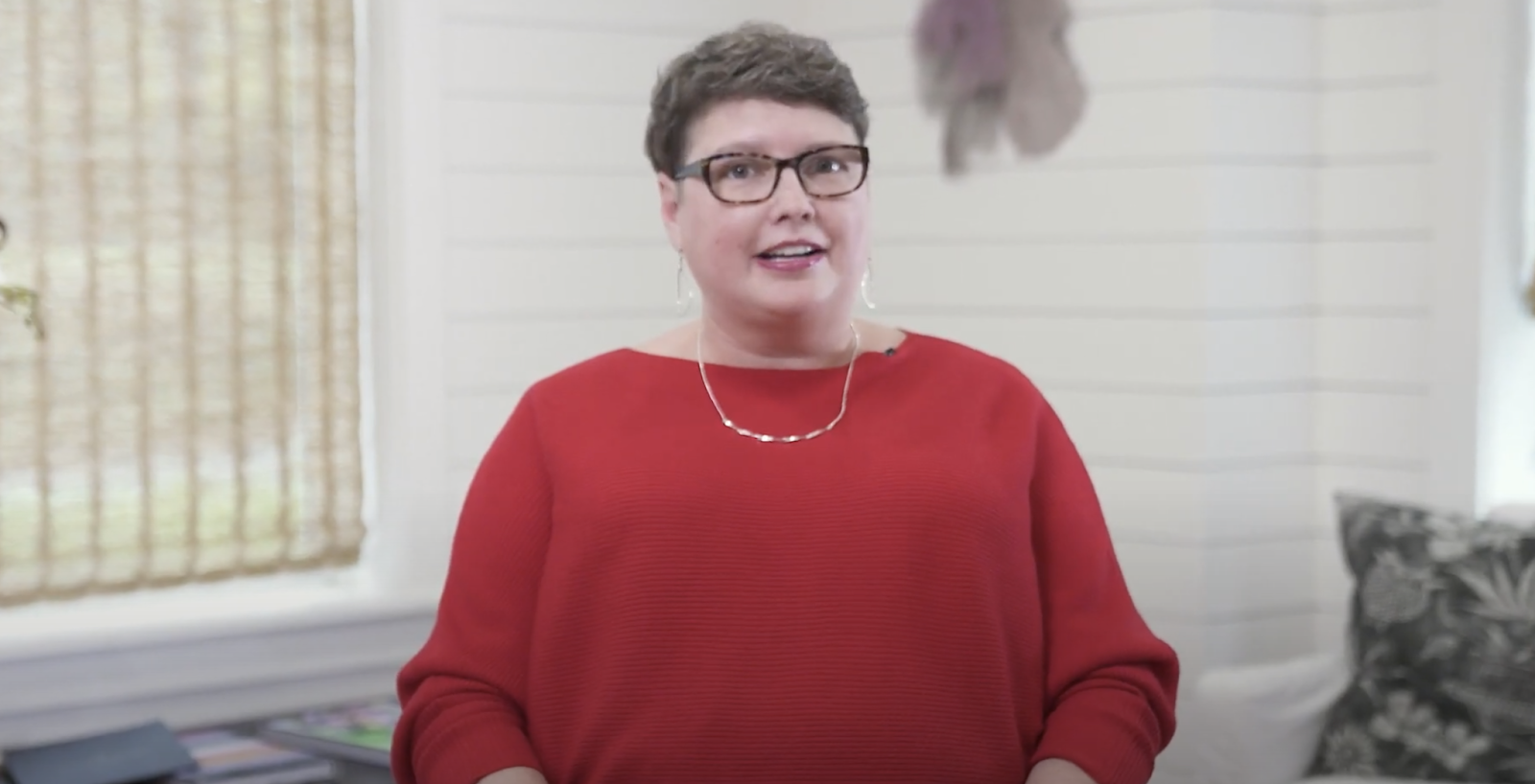 Woman in a red shirt