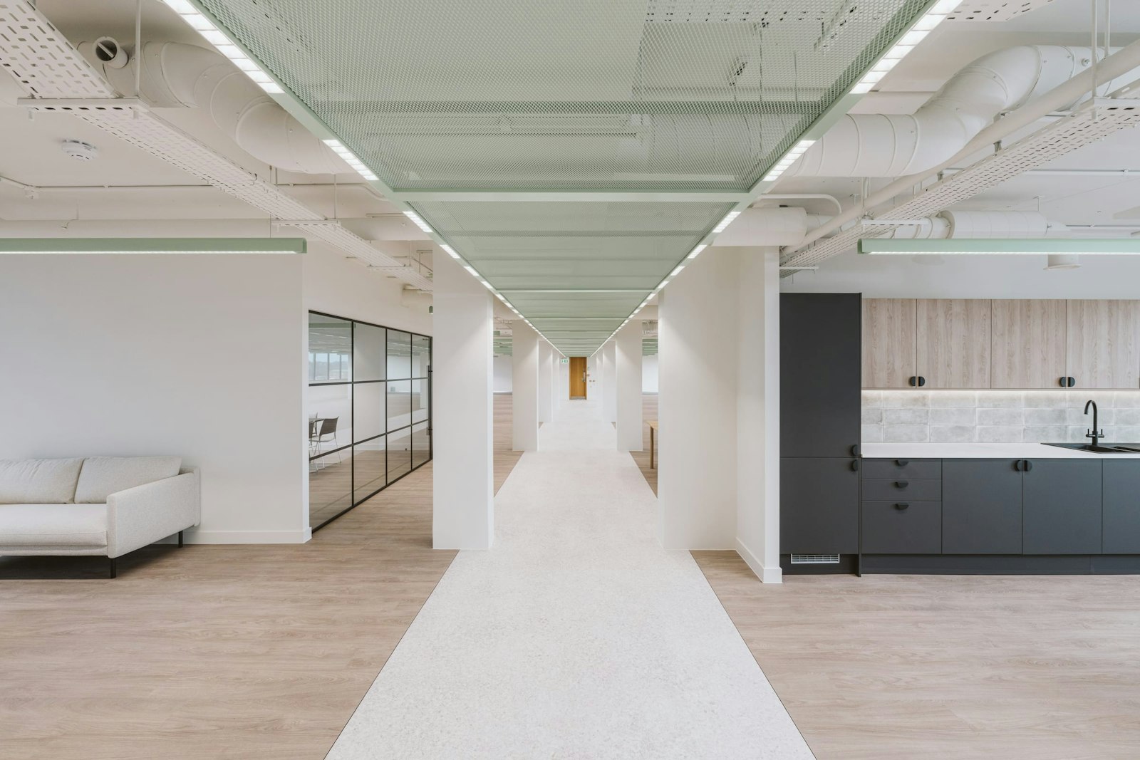 Regal House moved from EPC D to EPC B, decarbonised from gas to electric, achieved SKA Gold, and utilised 340 sqm of waste metal from another Thirdway project to create the feature raft system.