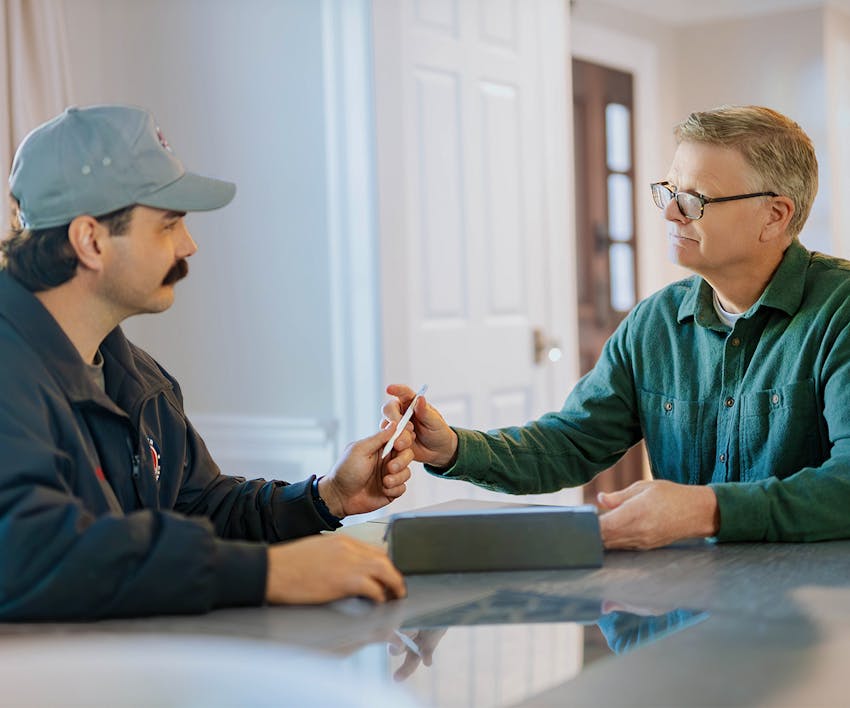 employee talking to client