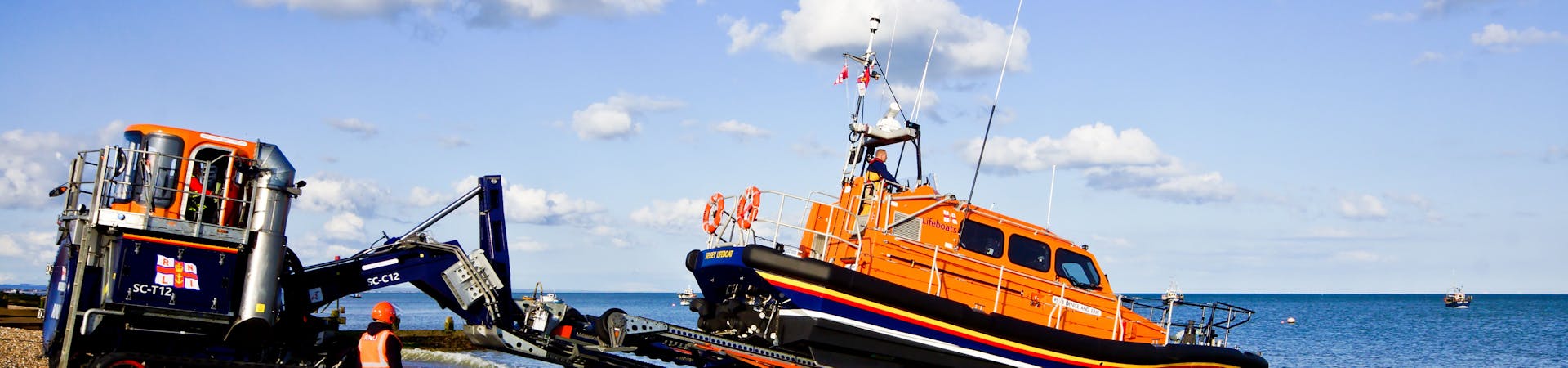 Launch of RNLI Selsey Lifeboat at East Beach