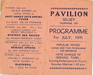 Scan of a July 1941 programme of performances at Selsey Pavilion 