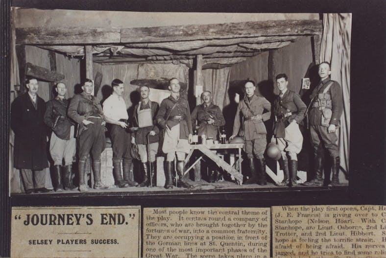 Playwright RC Sherriff had led an amateur production with the Selsey Players at Selsey Pavilion in 1933 Newspaper cutting of the 1933 amateur production of Journey's End led by its playwright RC Sherriff and performed by the Selsey Players