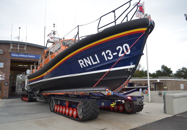 Shannon lifeboat outside Selsey Lifeboat Station 