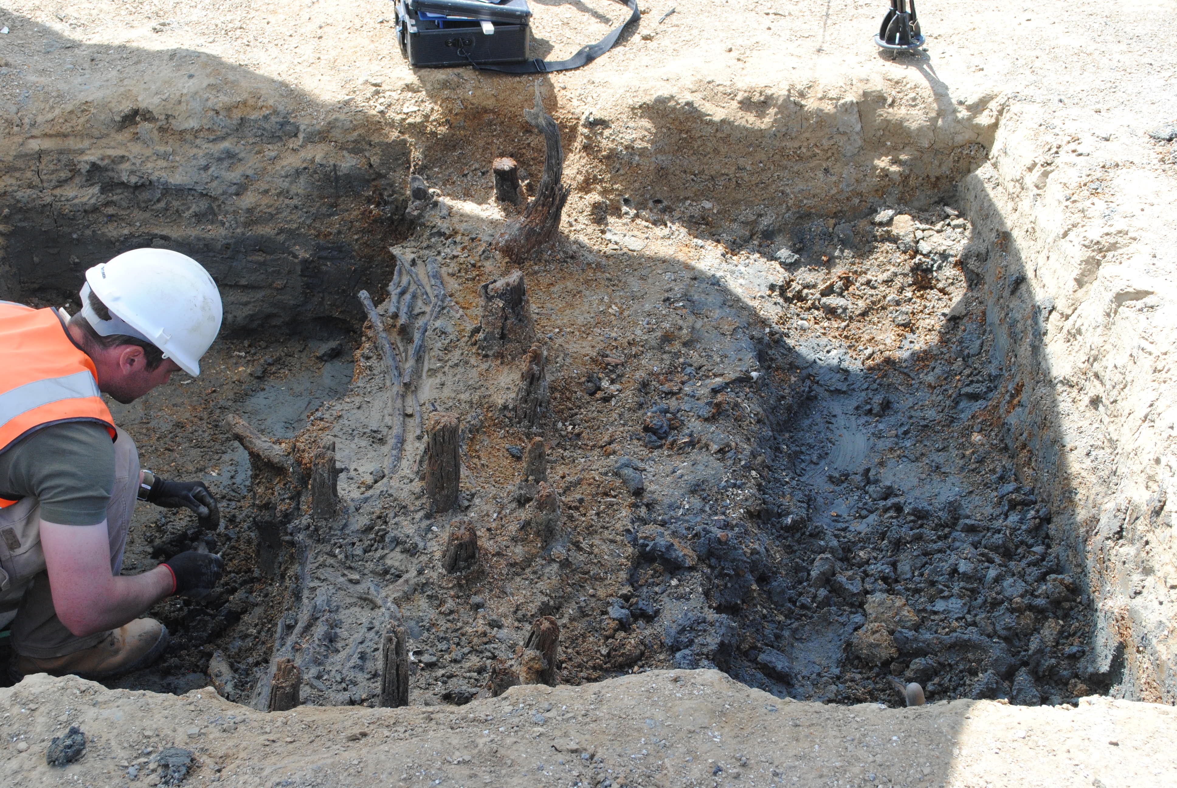 Archaeologist investigating medieval fish traps at Medmerry 