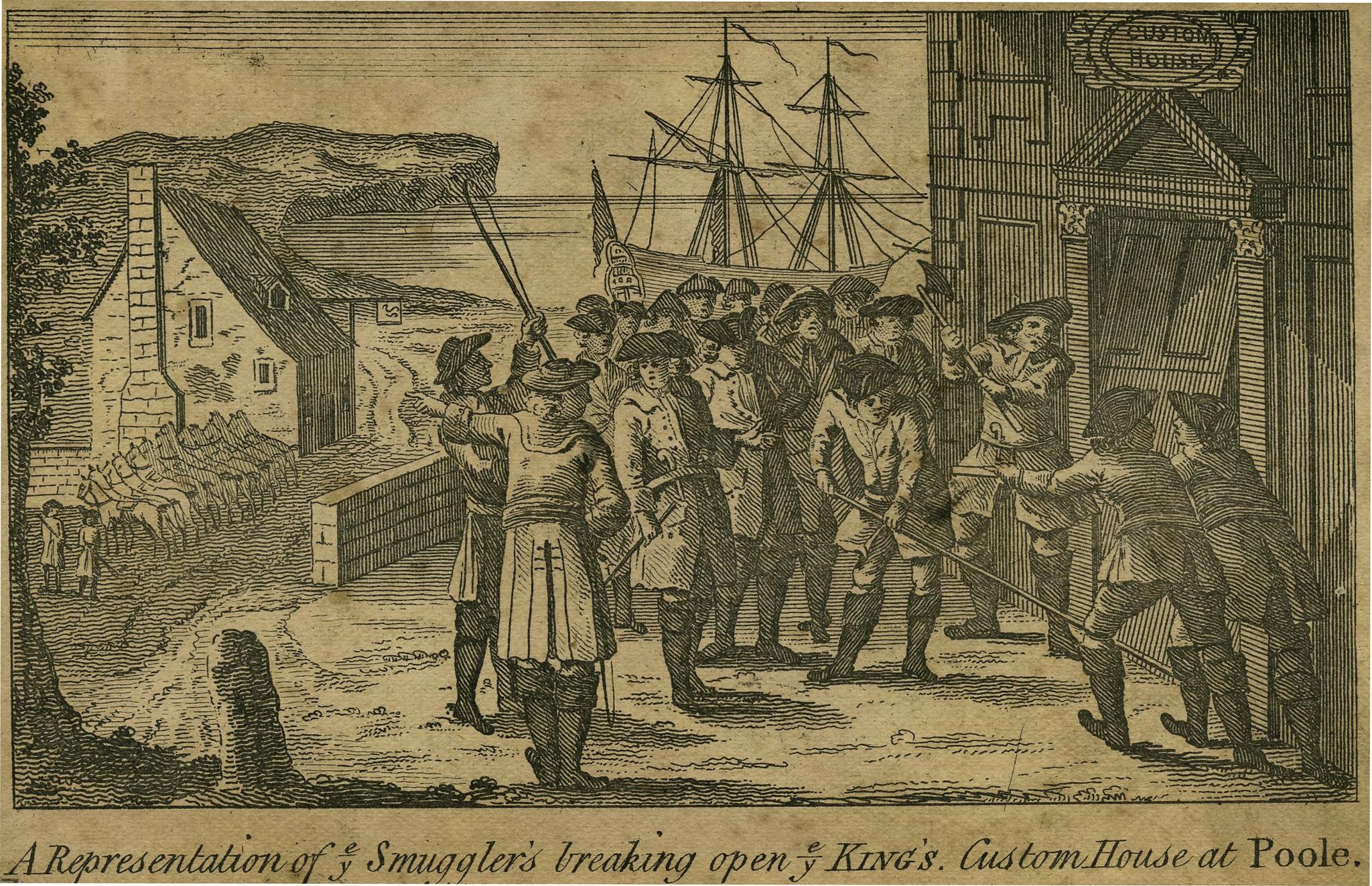 A representation of smuggler's breaking open ye King's Custom House at Poole