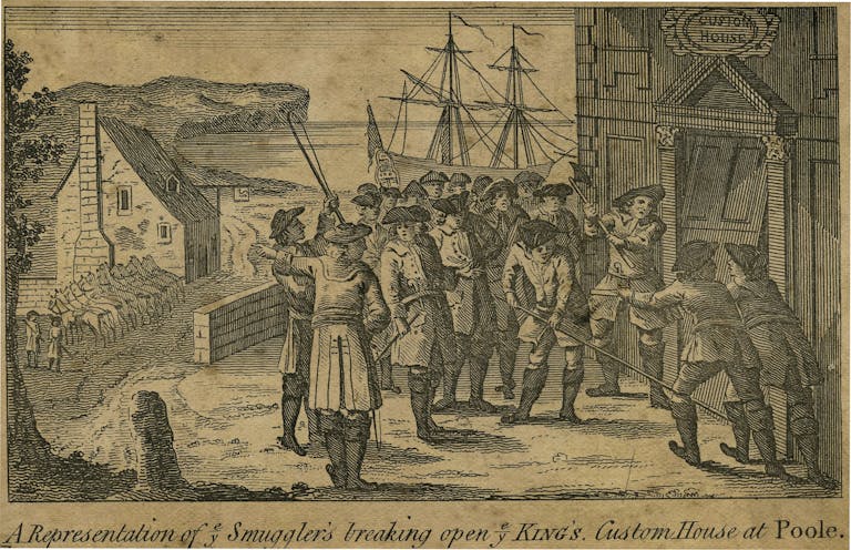 A representation of smuggler's breaking open ye King's Custom House at Poole