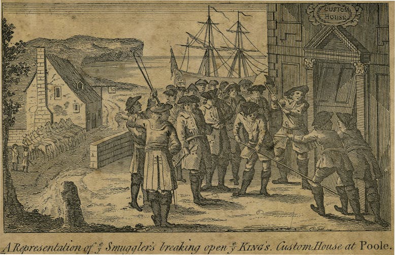 A representation of smuggler's breaking open ye King's Custom House at Poole, courtesy of Novium Museum A representation of smuggler's breaking open ye King's Custom House at Poole