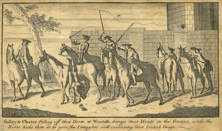 Galley and Chater falling off thier Horse at Woodalh draffs their heads on the ground, courtesy of Novium Museum Galley and Chater falling off thier Horse at Woodalh draffs their heads on the ground