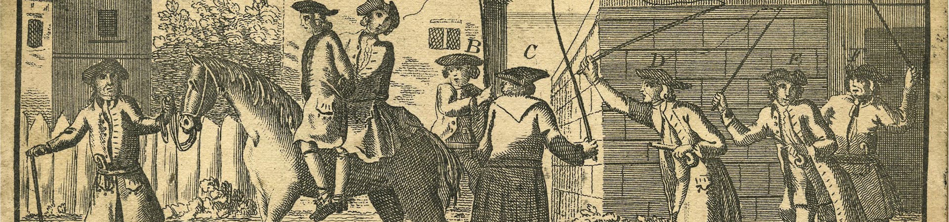 Mr Galley and Mr Chater put by ye Smuggler's on one Horfe near Rowland Castle