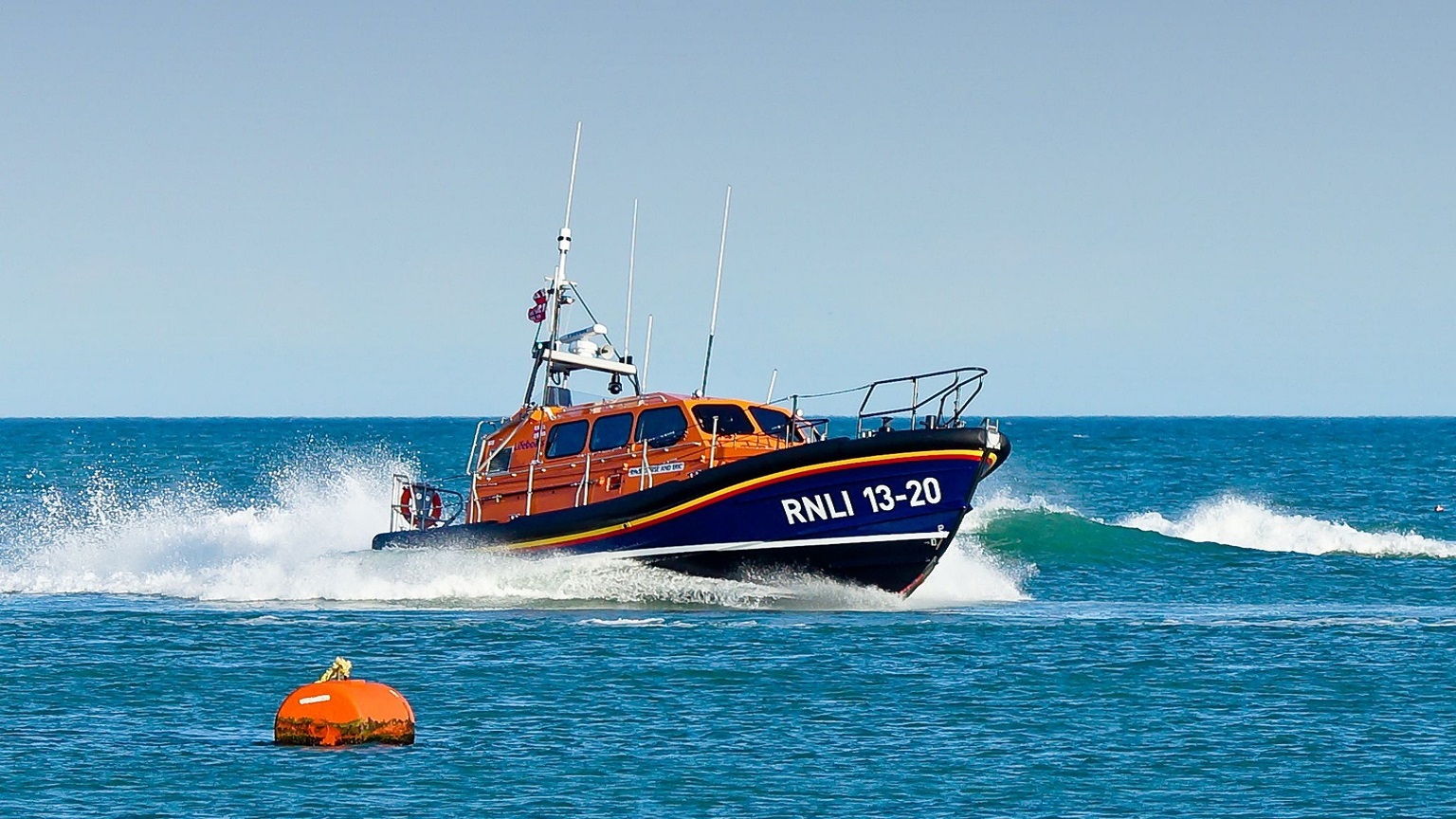 RNLI Selsey Lifeboat out on manoevre in the open sea 