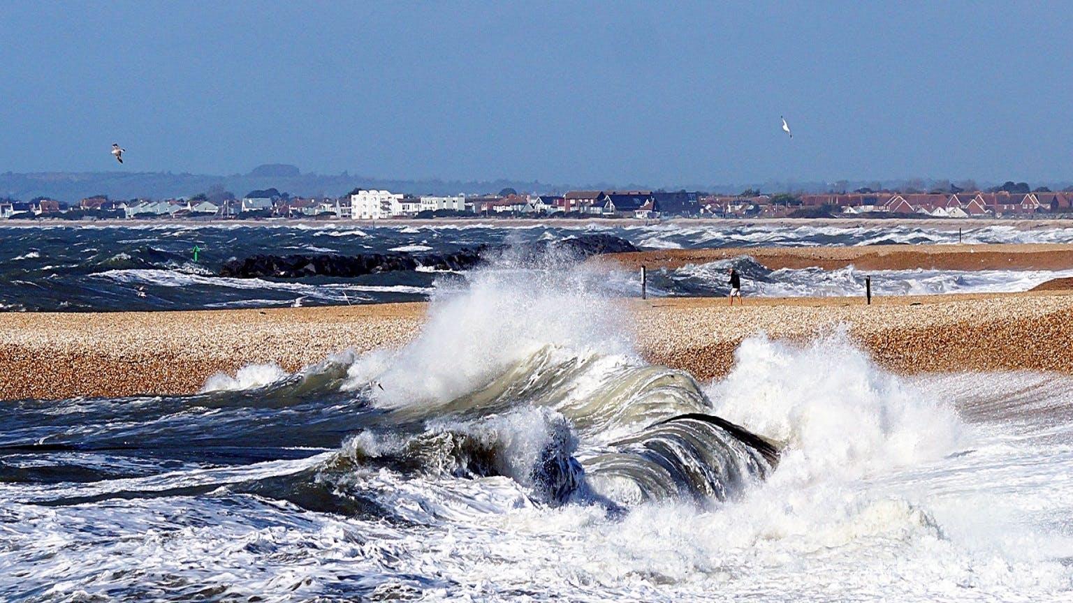 Rolling Waves against the shore with white horses of spray 