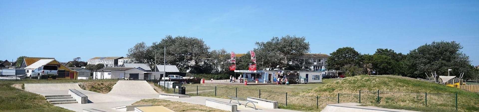 East Beach Skate Park and BMX Track with Grind Boxes and Angled Half Pipe
