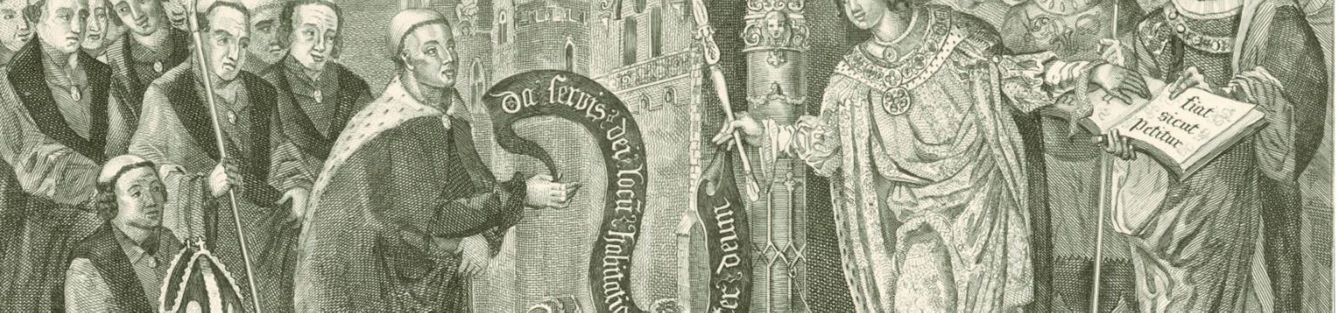 Illustration of King Caedwalla granting land