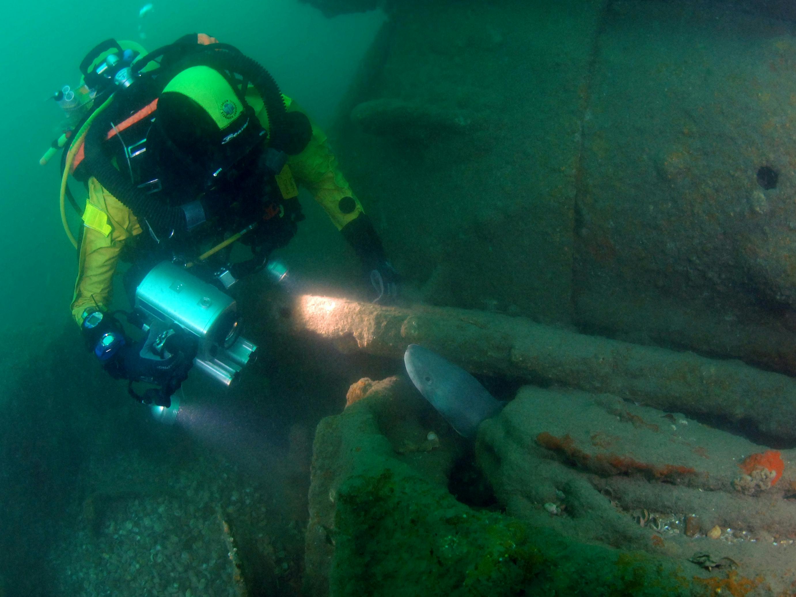 Image of a diver and the wreck of a tank, courtesy Martin Davies Day  