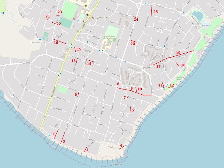 Twitterns of Selsey Map showing numbered footpaths in Selsey