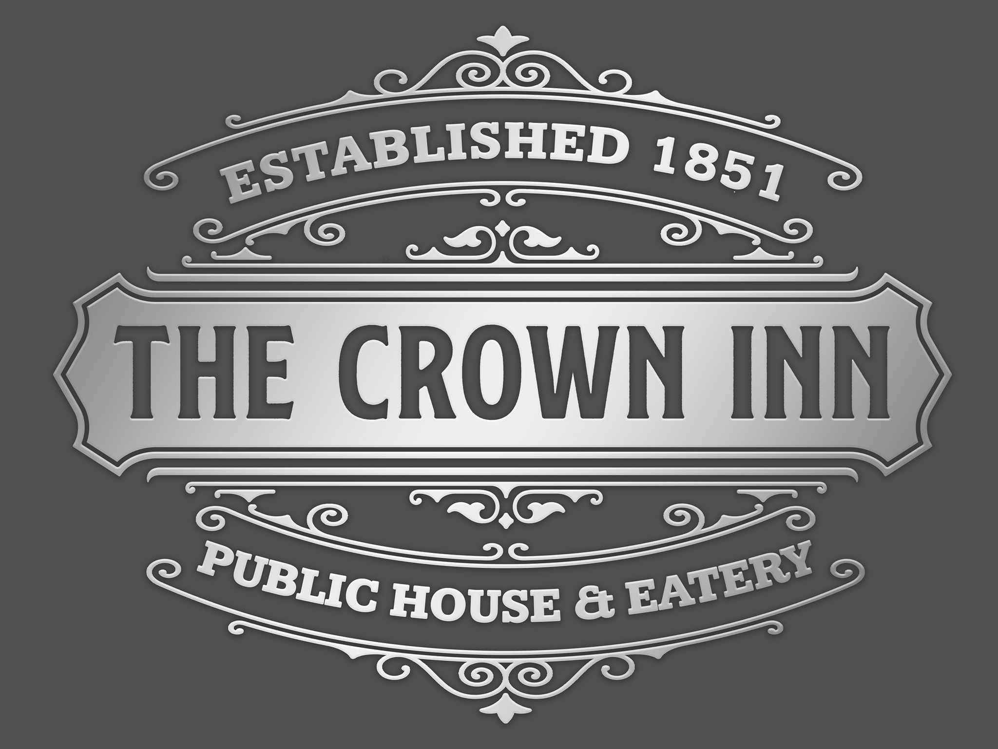logo of The Crown Inn, stating that it was established in 1851 and is a public house and eatery