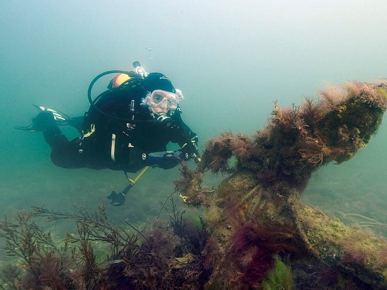 Scuba Diving with Mulberry Divers, courtesy of Anya Frampton A diver investigating an anchor