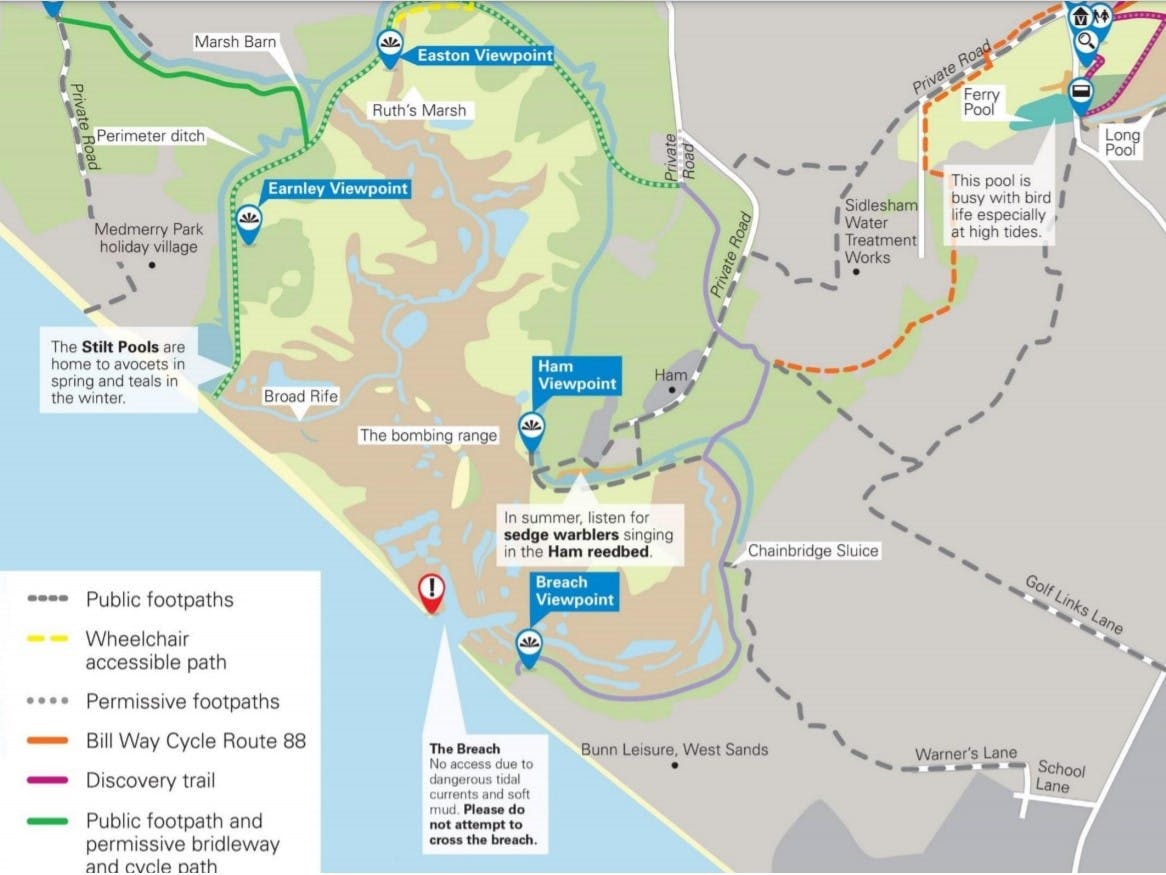 Image of a map of cycle routes and permissive footpaths in the RSPB Medmerry Nature Reserve