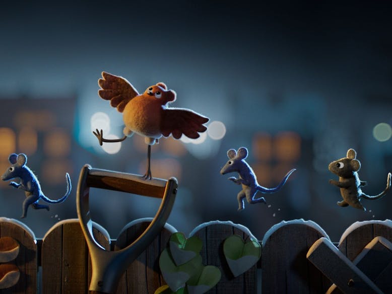 Robin Robin courtesy of Ardman Animation A cartoon picture of a robin and three mice following behind