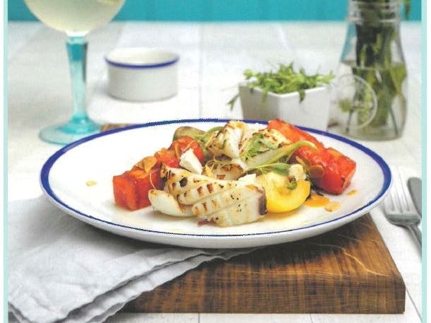 Round plate with chargrilled cuttlefish