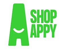 Shopappy logo - a large green A with a smiling face followed by the words shop appy