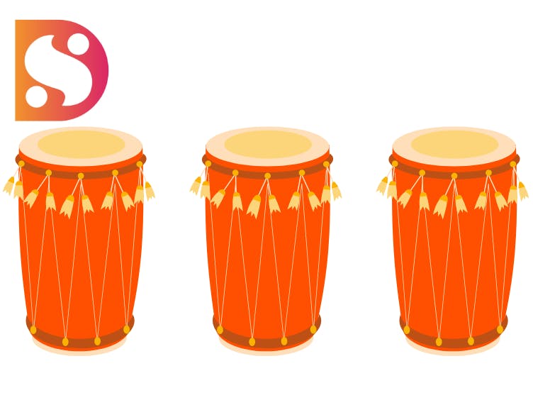 Cartoon image of three freestanding drums