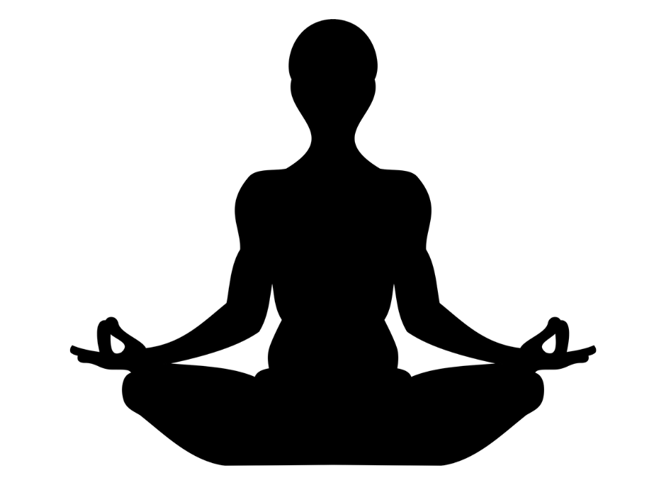 Black outline of person in a yoga position