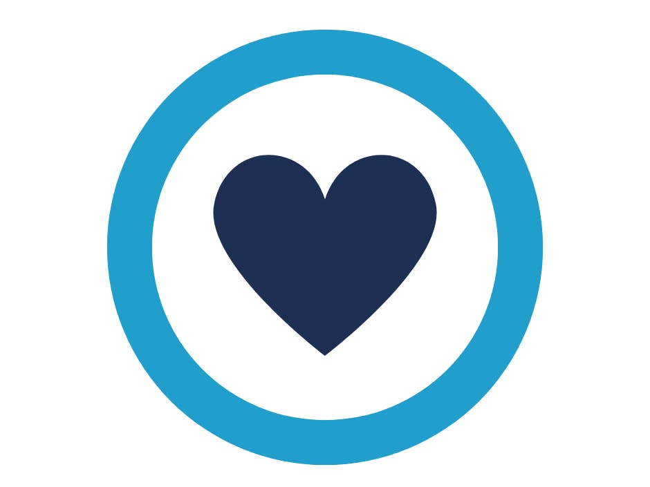 Blue heart inside a white circle, inside a blue circle