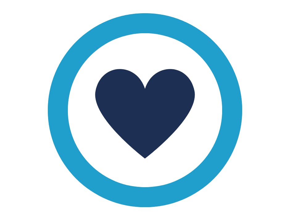 Blue heart inside a white circle, inside a blue circle