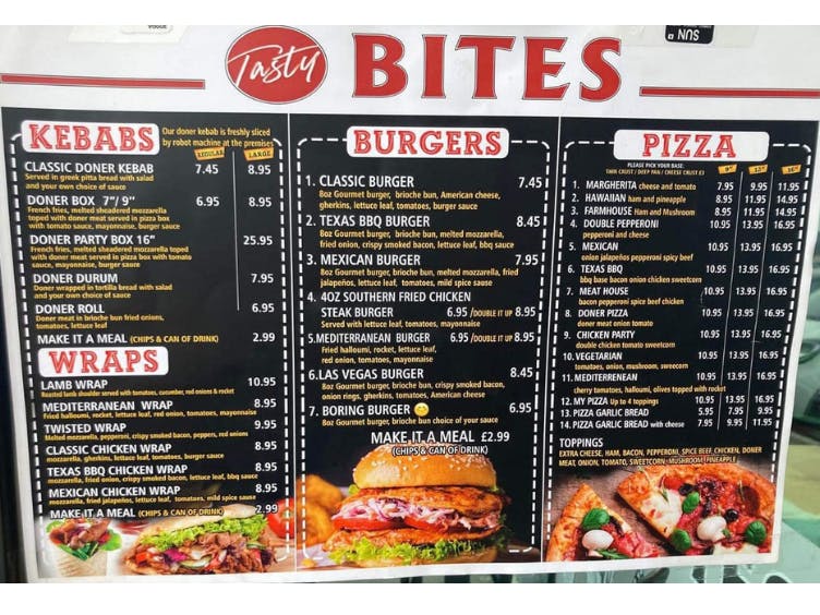 Photograph of a menu board