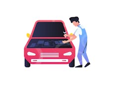 Illustration of a mechanic looking under a car bonnet