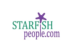 Starfish People logo made up of green and purple writing with a purple starfish