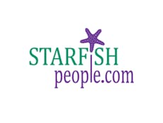 Starfish People logo made up of green and purple writing with a purple starfish