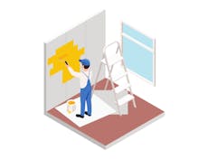 Illustration of a person decorating inside a building