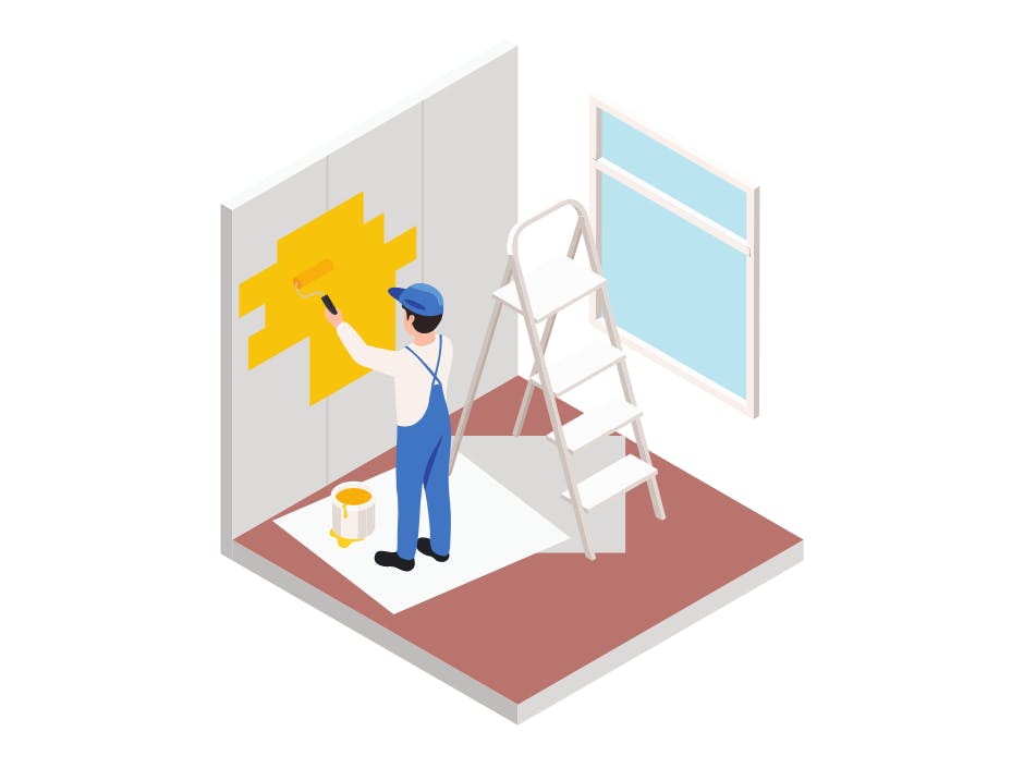 Illustration of a person decorating inside a building