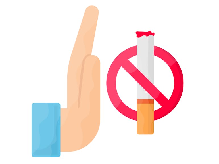 Stop Smoking Graphic of a hand held up refusing a cigarette