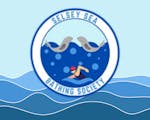 Illustration of the sea with the Selsey Sea Bathing Logo central