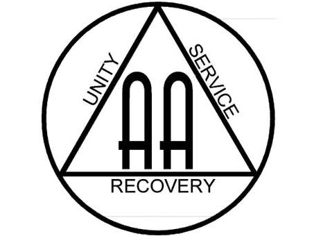 Alcoholics Anonymous logo with the words Unity, Service, Recovery