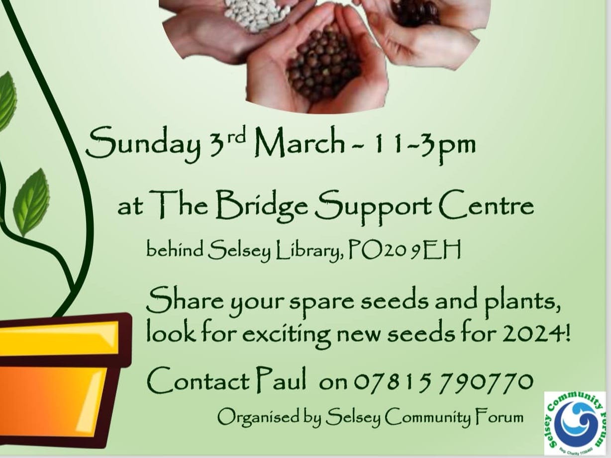 poster advertising the seed and plant swap in Selsey