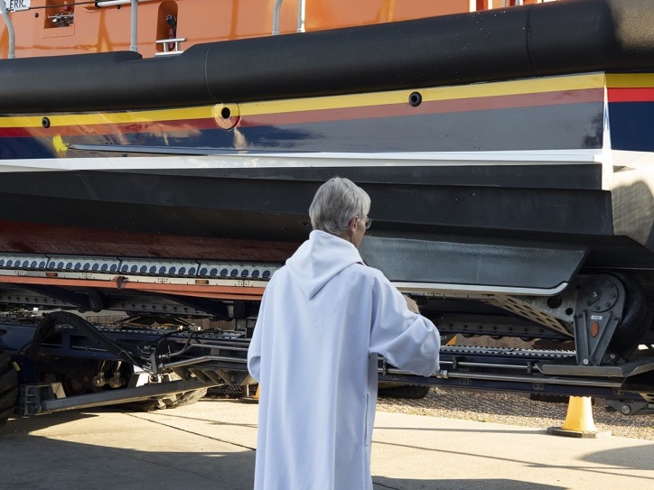 Photograph of the blessing of the Shannon Lifeboat at RNLI Selsey