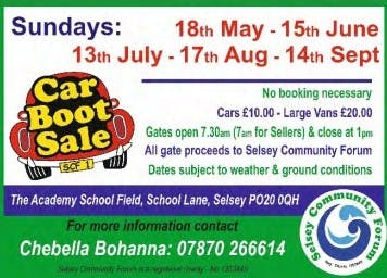 Poster displaying dates for this year's car boot sales at The Academy School field